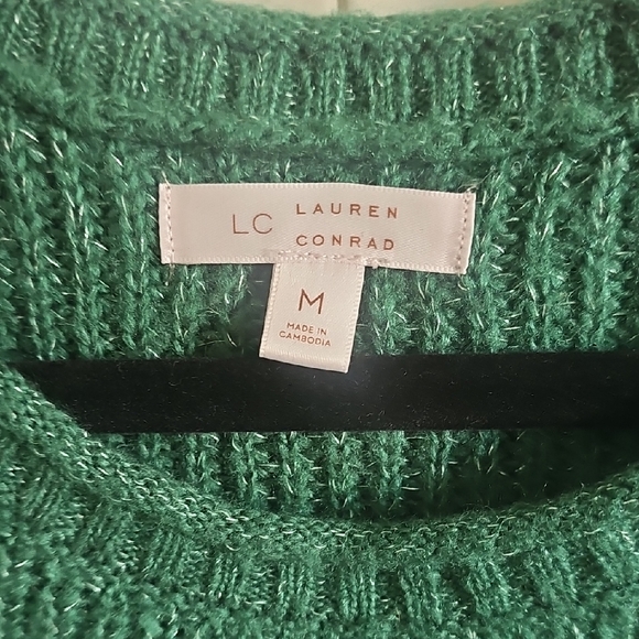LC Lauren Conrad Forest Green Cable Knit Crew Sweater - Picture 2 of 9